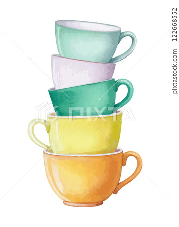 人工智慧生成的堆疊杯子水彩插圖 人工智慧生成的堆疊杯子水彩插圖 122668552
