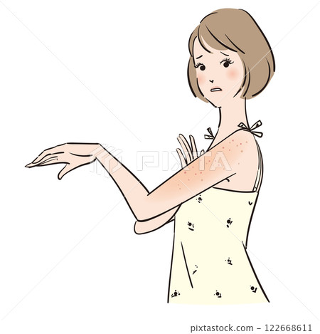 A woman suffering from skin problems all over her body 122668611