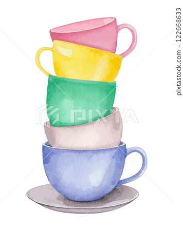 人工智慧生成的堆疊杯子水彩插圖 人工智慧生成的堆疊杯子水彩插圖 122668633