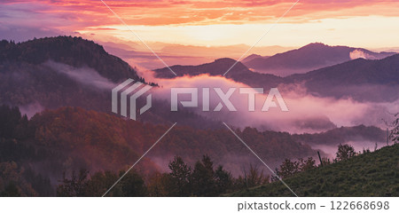 Misty mountain landscape Misty mountain landscape 122668698
