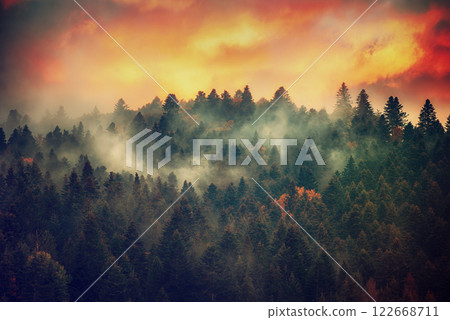 Misty mountain landscape 122668711
