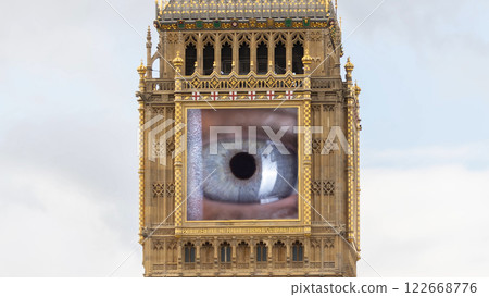 big ben in london, england with the clock face replaced with eye big ben in london, england with the clock face replaced with eye 122668776