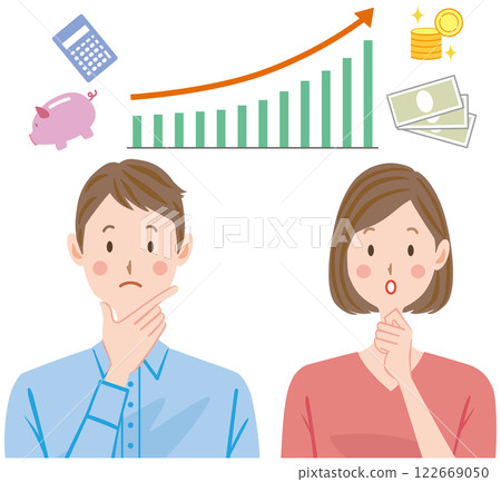 Investment, stocks, couple thinking about money 122669050