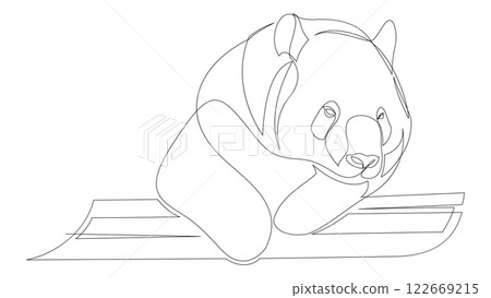 Continuous one line drawing of panda bear on a tree. Minimalism style animal design. Vector illustration. Continuous one line drawing of panda bear on a tree. Minimalism style animal design. Vector illustration. 122669215