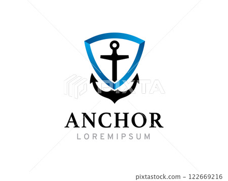 Anchor and shield logo symbol or icon template 122669216
