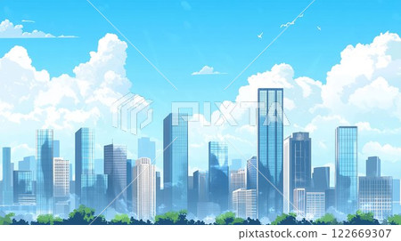 Blue sky and modern city landscape illustration 122669307