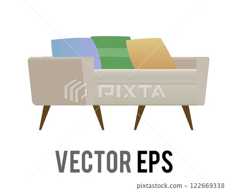 White designer parametric sofa with cushions for sitting room 60s 70s interior design 122669338