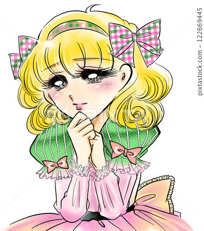 一幅來自昭和 70 年代復古漫畫的美麗女孩肖像畫 一幅來自昭和 70 年代復古漫畫的美麗女孩肖像畫 122669445