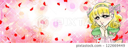 A wide-sized illustration of a beautiful girl in a retro Showa-era 70s manga A wide-sized illustration of a beautiful girl in a retro Showa-era 70s manga 122669449