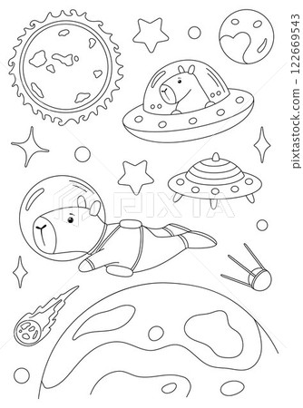 Coloring page with flaying capybara astronaut Coloring page with flaying capybara astronaut 122669543