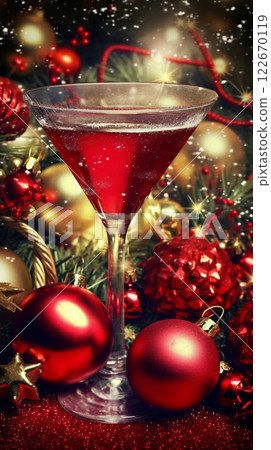Merry christmas and happy new year greeting and invitation card concept for template, banner, poster, holiday design with beautiful wine champagne and glitter seasonal ornament winter season. Merry christmas and happy new year greeting and invitation card concept for template, banner, poster, holiday design with beautiful wine champagne and glitter seasonal ornament winter season. 122670119