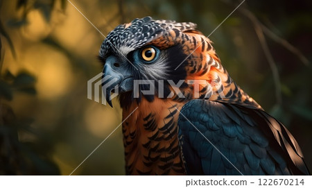 Close up of ornate hawk eagle with nature background. Close up of ornate hawk eagle with nature background. 122670214