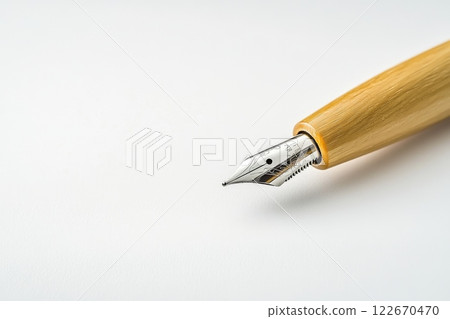 Stylish Wood Fountain pen on White Clean Minimalist Background. Sleek Calligraphy Pen Closeup, Macro. Blank Space for Text. Business office desk design element. Professional Luxury present for writing Stylish Wood Fountain pen on White Clean Minimalist Background. Sleek Calligraphy Pen Closeup, Macro. Blank Space for Text. Business office desk design element. Professional Luxury present for writing 122670470