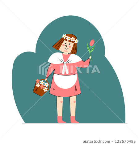 Adorable Girl with a Flower Wreath Adorable Girl with a Flower Wreath 122670482
