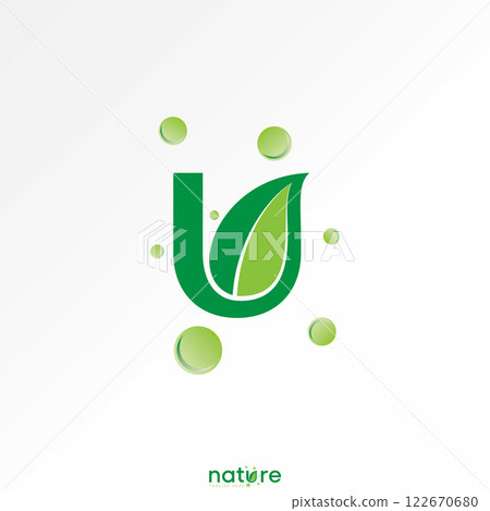 Logo design graphic concept creative premium vector stock image graphic initial U font green leaf dot water nature fresh monogram typography branding 122670680