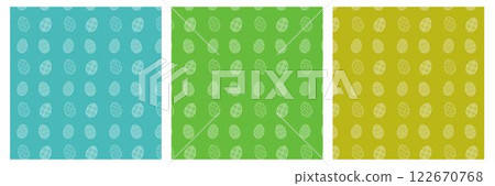 Collection of seamless repeating Easter patterns with eggs. 122670768