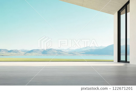 Modern architectural design creates seamless indoor and outdoor connection with nature 122671201