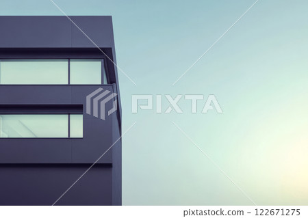 Modern architectural design with sharp lines and minimalistic style during sunset 122671275