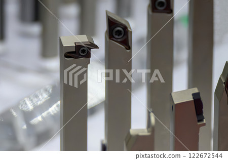 Close up scene the group special purpose tool for CNC lath machine. 122672544