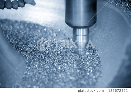 The CNC milling machine rough cutting the injection mold parts by indexable tools. 122672551