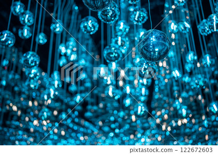 Experience the Mesmerizing Blue Light Reflection that features Beautiful Hanging Orbs Experience the Mesmerizing Blue Light Reflection that features Beautiful Hanging Orbs 122672603