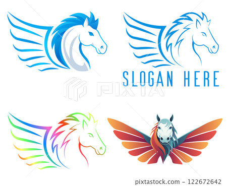 pegasus logo mythological flying horse with wings set logotype vector illustration pegasus logo mythological flying horse with wings set logotype vector illustration 122672642