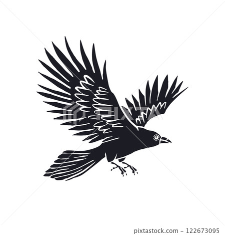 Hand drawn inky sketch style raven or crow isolated on white 122673095