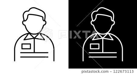 Convenience store clerk icon illustration / Path editable / Black and white 122673113