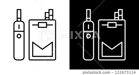 Cigarette and e-cigarette icon illustration / Path editable / Black and white 122673114