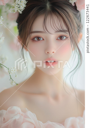 Beautiful young woman. Perfect material for design of beauty advertisement 122673441