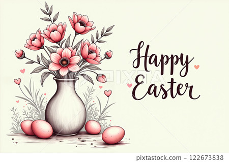 Easter decorations on table. 122673838