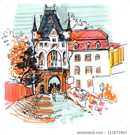 Meissen, Germany. Painted watercolor landscape Meissen, Germany. Painted watercolor landscape 122673903