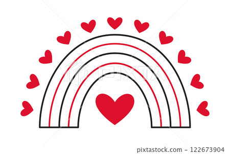 Rainbow with hearts doodle flat style love isolated icon symbol of love Rainbow with hearts doodle flat style love isolated icon symbol of love 122673904