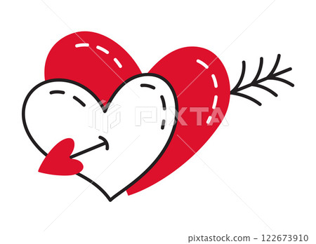Hearts pierced by an arrow doodle flat style love isolated icon symbol of love Hearts pierced by an arrow doodle flat style love isolated icon symbol of love 122673910