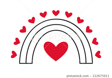 Rainbow with hearts doodle flat style love isolated icon symbol of love Rainbow with hearts doodle flat style love isolated icon symbol of love 122673911