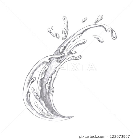 Splashes in pencil. Isolated illustration in realistic style for restaurant menu design, interior decoration, packaging printing. 122673967