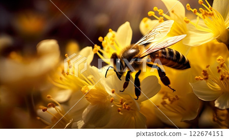 photo focus macro detailed head bee in flower . Generate Ai photo focus macro detailed head bee in flower . Generate Ai 122674151