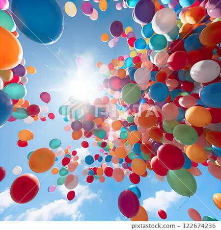 Photo focusthousands of colorfull balon in the sky . generate Ai Photo focusthousands of colorfull balon in the sky . generate Ai 122674236