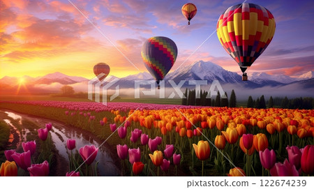 Photo focusthousands of colorfull balon in the sky . generate Ai 122674239