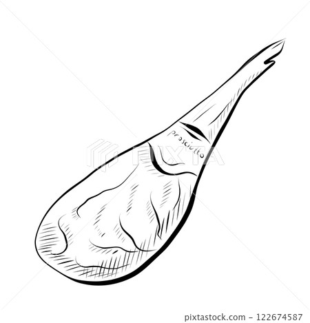 Line drawing. Line art - piece of prosciutto, leg of jamon. Vector Line drawing. Line art - piece of prosciutto, leg of jamon. Vector 122674587