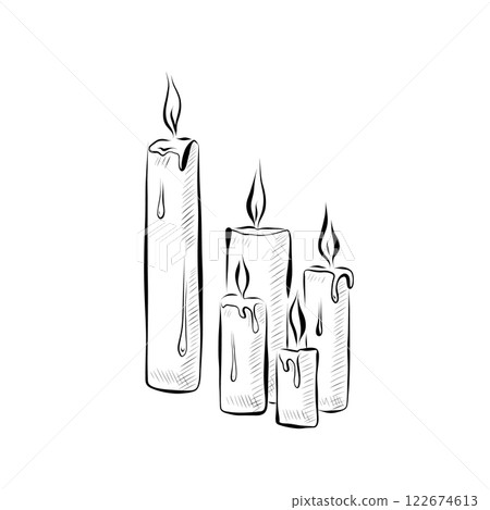 Line drawing. Candles in line art style. Vector minimalist design Line drawing. Candles in line art style. Vector minimalist design 122674613