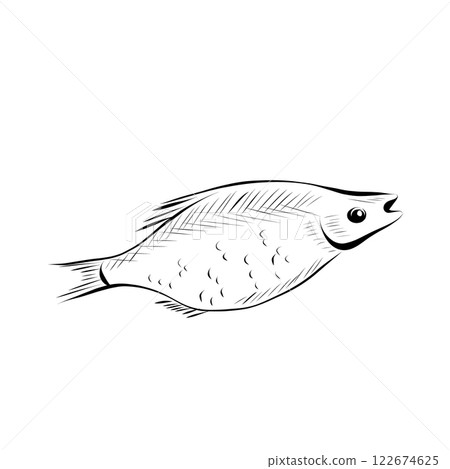 Line drawing. Art line beer snack - fish, roach. Vector minimalistic design Line drawing. Art line beer snack - fish, roach. Vector minimalistic design 122674625