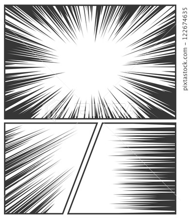 Comic book speed lines template with radial burst 122674635