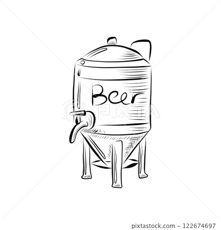 Line drawing. Art line beer brewing barrel. Vector Line drawing. Art line beer brewing barrel. Vector 122674697