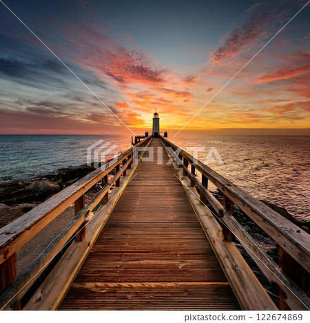 Silent Lighthouse | A mystical pier enveloped in twilight 122674869