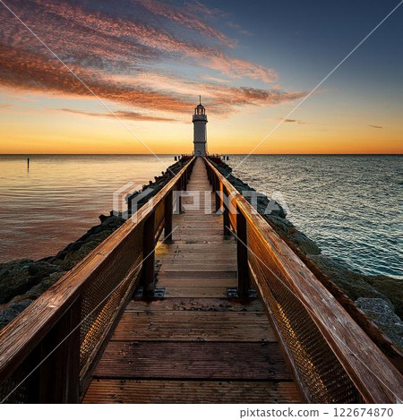 Silent Lighthouse | A mystical pier enveloped in twilight 122674870