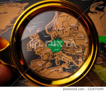 Closeup magnifying glass and focus to GERMANY map. 122675040