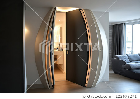 Intriguing space door design opens into modern apartment with sleek architecture Intriguing space door design opens into modern apartment with sleek architecture 122675271