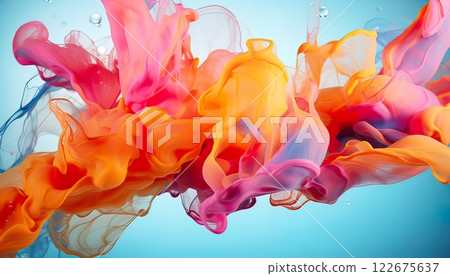 Colorful paint splashes isolated on black background. Abstract background. Generate Ai 122675637