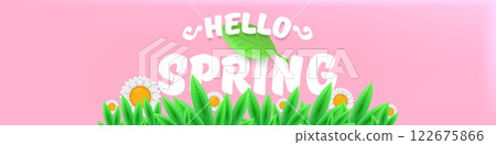 Hello spring pink horizontal banner with text...-插圖素材 [122675866] - PIXTA圖庫
